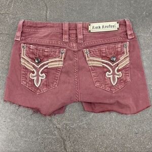 Rock Revival Embellished Maroon Denim Cutoff Shorts